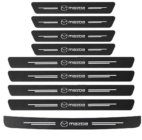OSWINT Auto Einstiegsleisten Schutz für Mazda CX-5 2017-2023, Einstiegsleisten Türstufenschutz Aufkleber mit Logo Anti-Kratz Lackschutzfolie Kohlefaser Innen-Styling-Zubehör,D