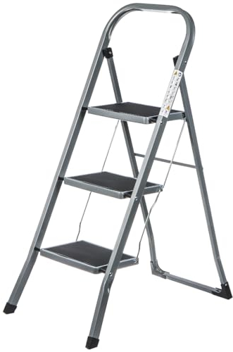 Daniks Escabeau Pliable en Aluminium, 3 Marches Antidérapants, Marchepied avec Pieds, Très Compact Une Fois Plié, Robuste, Charge Maximale 150 kg