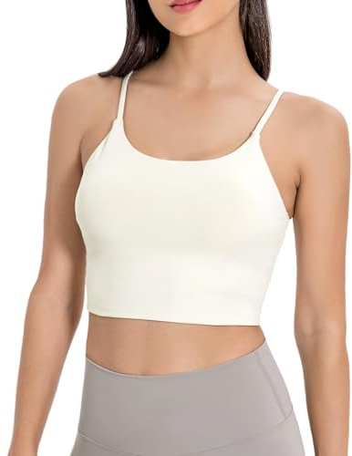 Lemedy Gepolsterter Sport-BH für Damen, Fitness, Workout, Laufshirt, Yoga, Tanktop, Cremeweiß, Medium