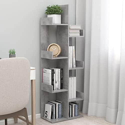 Homgoday Bücherregal, Grau, Beton, 48 x 25,5 x 140 cm aus Spanplatte, Möbel, Bücherregal, Vitrine, vertikales Bücherregal, platzsparend, Standregal für Wohnzimmer, Arbeitszimmer