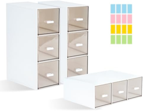 DIBALIYI 3PCS Kunststoff Organizer mit Schubladen, Klarer Deckel Schubladenbox Stapelbar, Tee Aufbewahrungsboxen für Teebeutel, Kaffeepads, Nagellack, Schminktisch Organizer (3PCS)