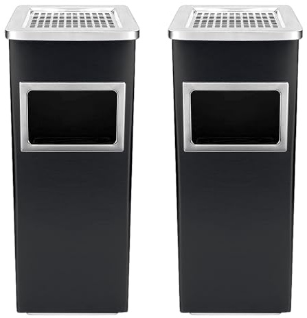 OHMG Basurero con Cenicero de Pie de 35L,Cubo Interior Extraíble,Cubo de Basura de Acero Exterior para la Oficina, el Hotel y el Jardín,Contenedor de residuos,Papelera Cenicero