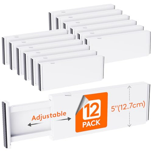 Lifewit 5 Pack Kitchen Drawer Dividers 5 High, 13.5-22 Adjustable Drawer Organizer for Utensils/Clothes/Makeup, Plastic Expandable Separators in Dresser/Bedroom/Bathroom/Office Storage