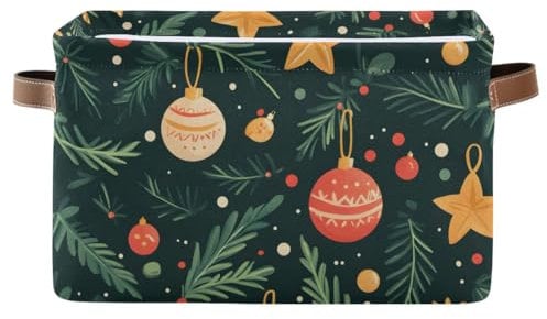 Storage Basket Christmas Tree Light Ball Stars Canvas Collapsible Box Organizer Bin with Handles