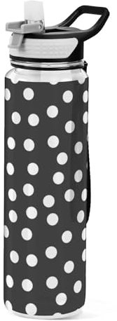 Mnsruu Bouteille d'eau transparente avec paille - Bouteille d'eau étanche - En plastique Tritan sans BPA - Motif à pois noirs - 1 litre