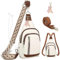 Kaiyaner Brusttasche Damen Umhängetasche Herren Crossbody Bag Handytasche zum umhängen 2 in 1 Schultertasche Leder Klein mit 3 Abnehmbare Schultergurte für Reisen Einkaufen Outdoorsport Weißbraun