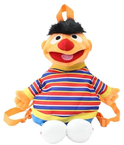 FAKKA Plüsch Rucksack Sesam Stret Schultasche Cartoon Elmo Krümelmonster Big Bird Gefüllter Rucksack 46 cm 18 Zoll,Streifen