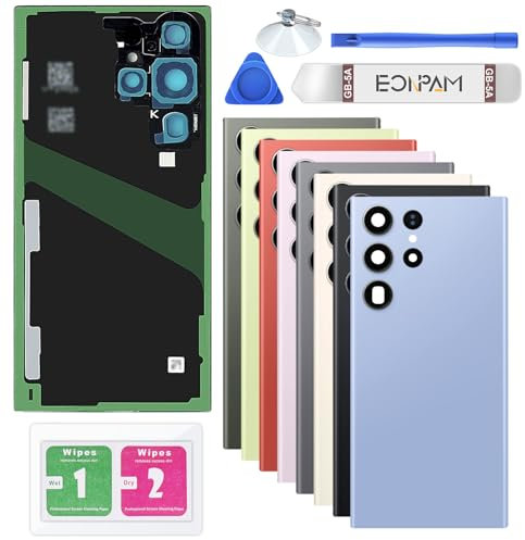 Eonpam Scocca Vetro Posteriore Sostituzione per Samsung Galaxy S23 Ultra S918 Originale Coperchio Copribatteria con Vetro Fotocamera+Ricambio Kit (Blu)