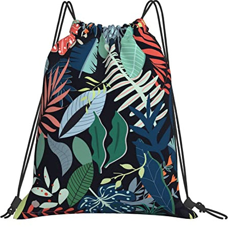 Richugui Rucksack mit Kordelzug, bunte Blätter, Kordelzug, Sporttasche, Turnbeutel für Damen und Herren, Rucksäcke, Training, Yogatasche, Schwarz, One size