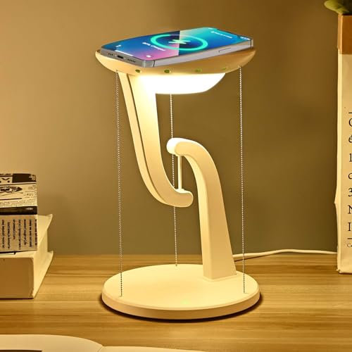 PASSHA LED Nachttischlampe mit 15W Ladefunktion, Tischlampe mit Kabelloser Ladestation Touch Dimmbare Nachtlicht Tischlicht für Deko Nachttisch Wohnzimmer Schlafzimmer Kinderzimmer,Weiß