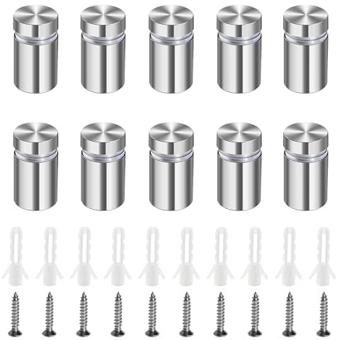 Lyeteung 10 Piezas 12×20 mm Separador de Fijación de Vidrio, Tornillo de Publicidad de Acero Inoxidable, Vidrio Standoff Holder Tornillo, con tornillo y Tubo Expansión, para Letreros Sign Displays
