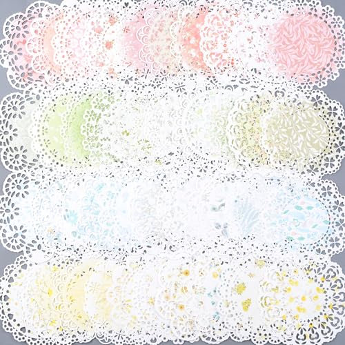 URROMA Blumen-Scrapbook-Papier, 80 Stück, Blumenkranz, hohl, Scrapbooking-Papier, rund, hohl, Vintage, dekorativer Papierausschnitt, florale Spitze, Decoupage