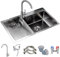 CZAOERXB Lavello da Cucina Om con lavatoio Lavelli da Bagno Grande lavello per Lavanderia in Acciaio Inox 304 Lavello per Lavanderia a Vasca Singola con Rubinetto Big Bend e componente di s