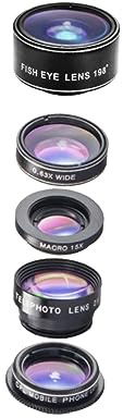 Handykameraobjektiv 5-in-1 Satz mit 198° Fisheye und Makro | Aluminiumlegierung und Glas, Clip Design für Handy und Tablette Kamera, Cpl Filter, Weitwinkel