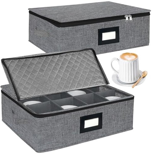 VERONLY 2 supporti per tazze da caffè con partizione, per mobili con coperchio e maniglie, contenitore pieghevole per 24 tazze da caffè, tazze, impilabili (grigio scuro)