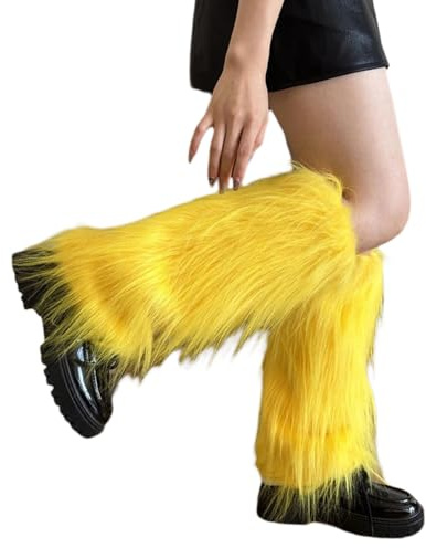 uikios Plush Furry Leg Warmers for Women Cozy Winter Boot Toppers Cuffs Aesthetic Punk Colorful Leg Covers Gaiters Streetwear