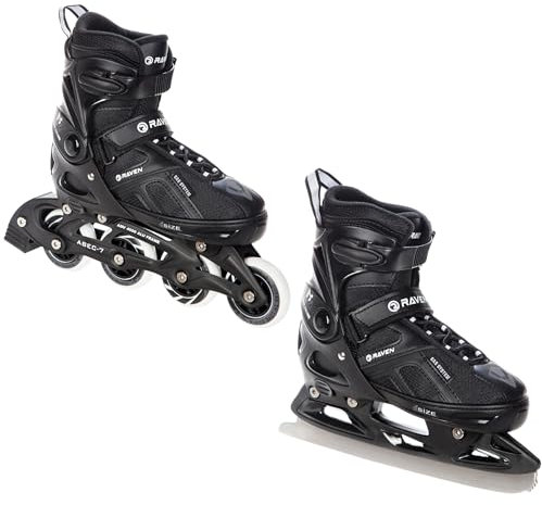 RAVEN Pulse 2in1 Schlittschuhe Inline Skates Inliner für Kinder und Erwachsene verstellbar (Black, 33-36 (20-22,5cm))