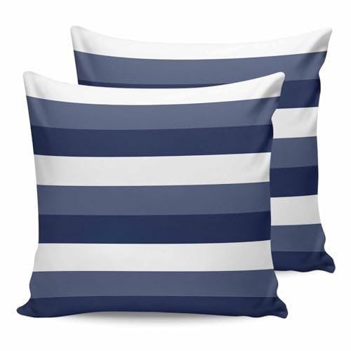HilariousM 2 Stück marineblaue Streifen Outdoor-Kissenbezüge, wasserdichte Bezüge 45,7 x 45,7 cm, geometrisches Muster, Polyester, Dekokissen, Gartenkissen, dekorativer Fall für Terrasse, Couch,