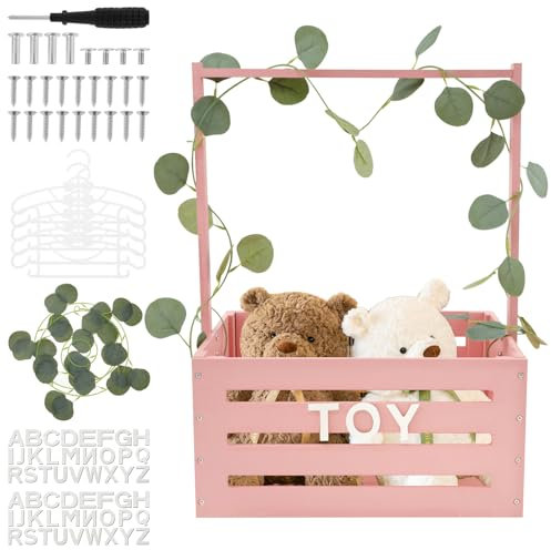 Holz Babykorb Geschenk mit Griff Babyparty Schrank Geschenk Korb Neugeborene Baby Dusche, Baby Shower Wäschekorb für Geburtstage Babypartys Weihnachten Neue Eltern(Rosa)