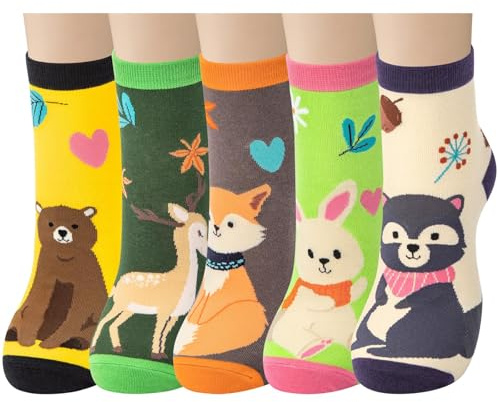 Chalier Cozy Damen Socken Tiere Lustige Bunte Socken Baumwolle mit Süße Katze Socken Geschenk für Damen Einheitsgröße (Große Waldtiere)