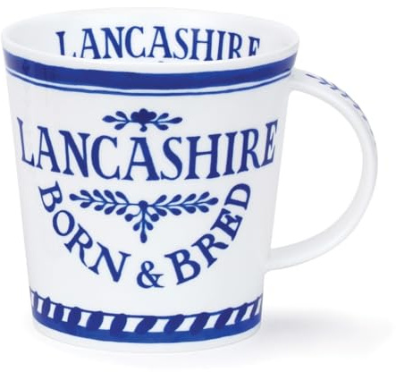 Dunoon Caingorm Born and Bred in Lancashire Blue and White Fine Bone China Mug