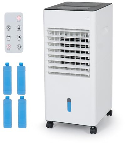 Fullwatt Klimaanlage Mobil 6L 65W mit 12h Timer, 3 Modi, 3 Geschwindigkeiten, 70° Oszillation, Fernbedienung und Abnehmbarem Wassertank, LED-Anzeige, Fahrbaren Rollen für Schlafzimmer
