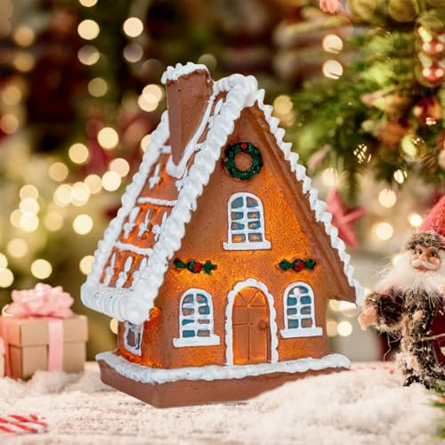 LED Weihnachtliches Dorf, LED Weihnachtsstadt, Weihnachtsdorf mit Beleuchtung Weihnachtshaus Miniatur Deko Weihnachtsdorf Deko mit Schneedekoration Weihnachts Szene Tisch Deko Harz Dekoration (A)