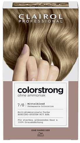 Clairol Professional COLOUR STRONG dauerhafte Haarfarbe - 7/0 Mittelblond | Multidimensionale Haarfarbe ohne Ammoniak mit stärkendem AHA-Bonding-System