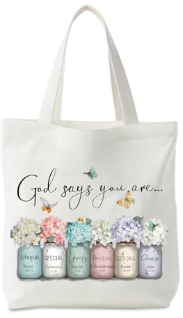Onperpoe Bibelverse Stoffbeutel Christliche Stofftasche mit Aufschrift God Says You Are Tragetasche Damen Einkaufstasche Geschenke Tragetaschen Baumwolltasche Christliche Geschenke für Frauen 40x35cm