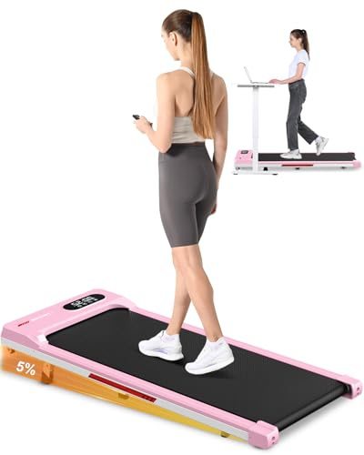 HomeFitnessCode Tapis de Course et Marche Pliable avec Pente 7% – Tapis Roulant/Walking Pad Silencieux, 8 km/h, 2,5CV , Surface 40 cm, Charge Max 130 kg, Écran LCD – Maison & Bureau (Rose Vif)