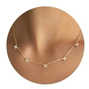 PRTGL Kettenhalskette – 14K Vergoldet/Weißgold Choker für Damen – Mit Zirkonia Akzentierte Kette im Blumen/Stern/Schmetterlings/Kleeblatt/und Herz Design