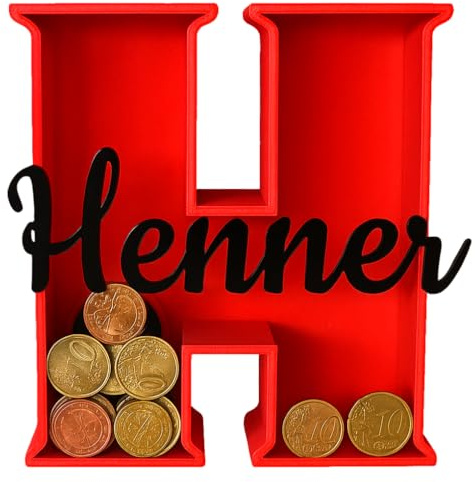 Personalisierte Buchstaben-Spardose aus 3D-Druck & Acryl, mit Namen, Schloss & Schlüssel, A–Z, viele Farben, Geschenk für Kinder, Geburt, Taufe – Handmade (rot)