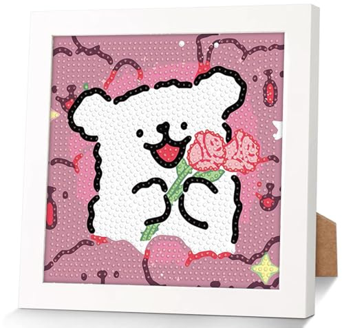 Tbintul Pintura Diamante, Cachorro Dibujos animados Diamond Painting Kit Completo, Manualidades para Decoración de la Pared del Hogar 18 x 18 cm（Incluye Marco para Fotos）