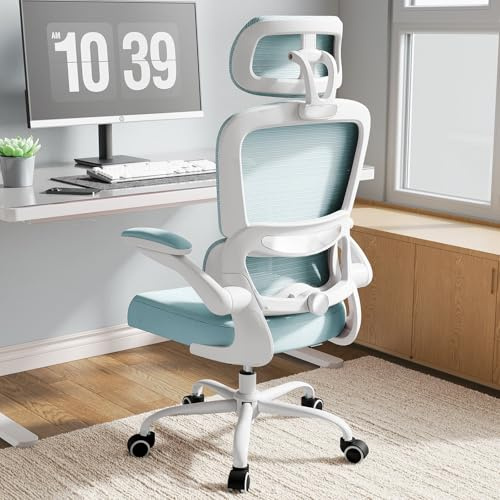 TRALT Bürostuhl Ergonomisch - Bürostuhl mit Verstellbare Lordosenstütze Kopfstütze Gaming Stuhl - Office Chair - Schreibtischstuhl Home Office Chair Ergonomic 150kg für Große Menschen See blau