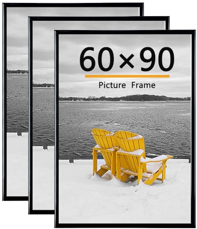 Baoee 3 Pack 60x90 Bilderrahmen, 60x90 Bilderrahmen Schwarz für Fotogalerie - Einschubstreifen, horizontale oder vertikale Wandmontage