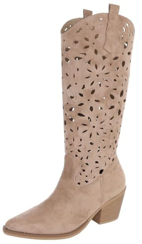 Ital Design Damen Stiefel mit Reißverschluss und Blockabsatz, spitze Form, Hellbraun, Gr. 40