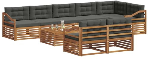 vidaXL Outdoor-Sofagarnitur mit Kissen 9 pcs Natur und Anthrazit, Garten, modernes Sofa für draußen, schicke Lounge-Möbel, haltbar und bequem für Deine Terrasse