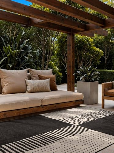 Ted Baker Flachgewebe Teppich Acacia - Wendeteppich Outdoor geeignet, Pflegeleichter Wohnzimmerteppich, Modern, Kariert Muster für Wohnzimmer, Terrasse, Esszimmer, Balkon - Schwarz Weiß, 120x170 cm