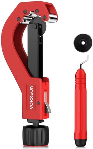 VORXEON Tagliatubi Professionale 14-63 mm a Lama Sottile con Sbavatura | Tagliatubo Manuale in Alluminio con Avanzamento rapido, Alesatore Integrato e Lama di Ricambio, per Rame, Acciaio Inox e PVC