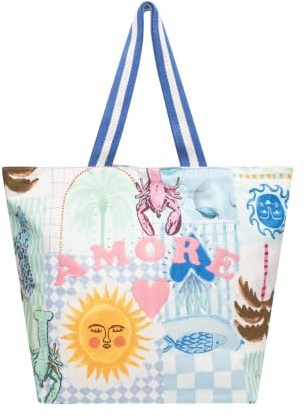 CODELLO Fashion Cotton Shopper mit Amore-Stickerei, Strandtasche, Blau-Mehrfarbig