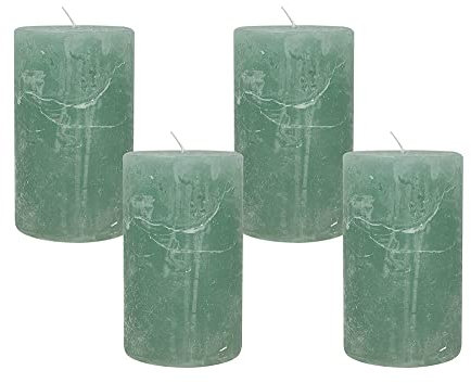 4 Rustic Stumpenkerzen Premium Kerze Mintgrün 6x10cm - 38 Std Brenndauer