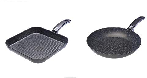 Moneta Etnea Bistecchiera, Alluminio, Nero, 28 x 28 cm & 0008650132 Etnea Padella, Alluminio forgiato, Nero, 32 cm