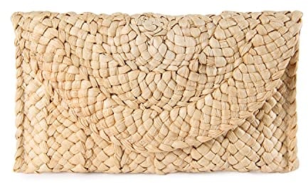 Syrads Sac à main d'embrayage de soirée en paille pour femme Sac à main de plage d'été Sac d'enveloppe tissé en paille,Beige