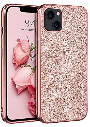 YINLAI iPhone 13 Case - Glitter Shiny Sparkly Slim Shockproof Hybrid Covers with Drop Protection - Girly Women Phone Case for iPhone 13 6.1 inch, Rose Gold/Pink