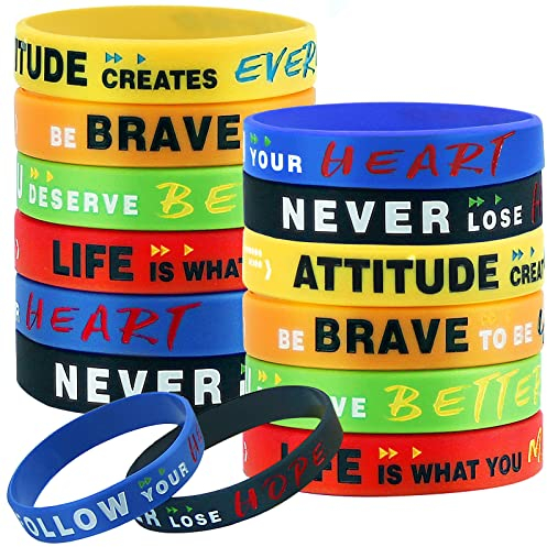 LVNRIDS 12 Stück Motivierendes Silikonarmband elastisch Gummiarmbänder für Sport, Fußball, Party, Aktivität