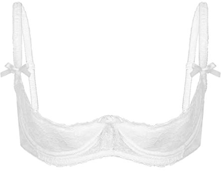 CHICTRY Women's Strappy Lace 1/2 Cup Demi Bra Underwire Lift Up Unlined Shelf Bra Bustier Brassiere White XL