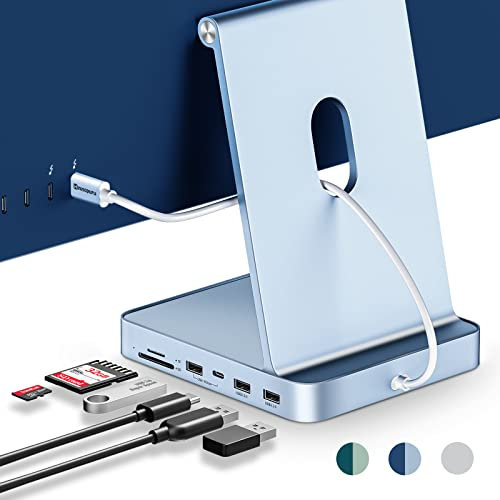 USB C Hub for iMac 24 Inch 2021, Minisopuru USB Hub Adapter Support M.2 NVMe SSD 7 in 1 Docking Station iMac Accessories with USB C 10Gbps, USB A 3.2, SD/TF Card Reader, M.2 SSD (Not Included) Blue