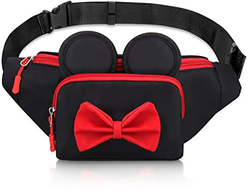 Niedliche Bauchtasche für Reisen, Disney-Gürteltasche, für Damen, Teenager, Mädchen, Minnie, Maus, Bauchtasche, Cartoon, Wandern, Gürteltasche, Outdoor-Bauchtasche, Schwarz, Large, Disney Bauchtasche