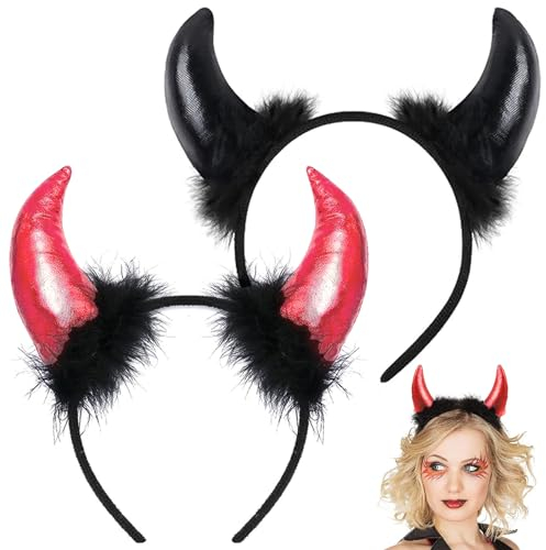 2 Stück Halloween Teufelshörner Stirnband, Teufels Ohren Haarreif, Mardi Gras Masquerade Party Foto Requisiten, Cosplay Kopfschmuck Teufel Cosplay Zubehör für Halloween Halloween Partyzubehör