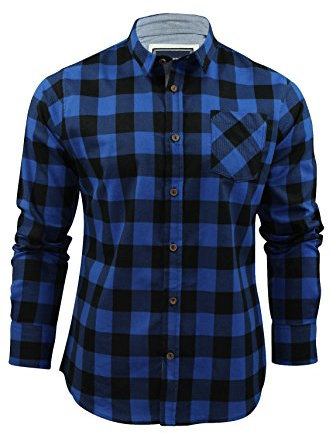 BRAVE SOUL 'Jack' Brushed Flannel Check Shirt - Long Sleeved (Royal/Black - O) M